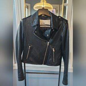 Doma Black Leather Moto Jacket with Silver Hardware